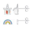 Earrings - LÉA &; ARTHUR - RAINBOW &; UNICORN - 925 Silver - PINK/WHITE/BLUE Enamel - Nail