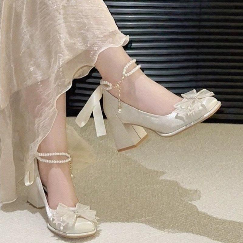 Мода Красивые Туфли на Высоком Каблуке Женские Одинарные Туфли Блочный Каблук