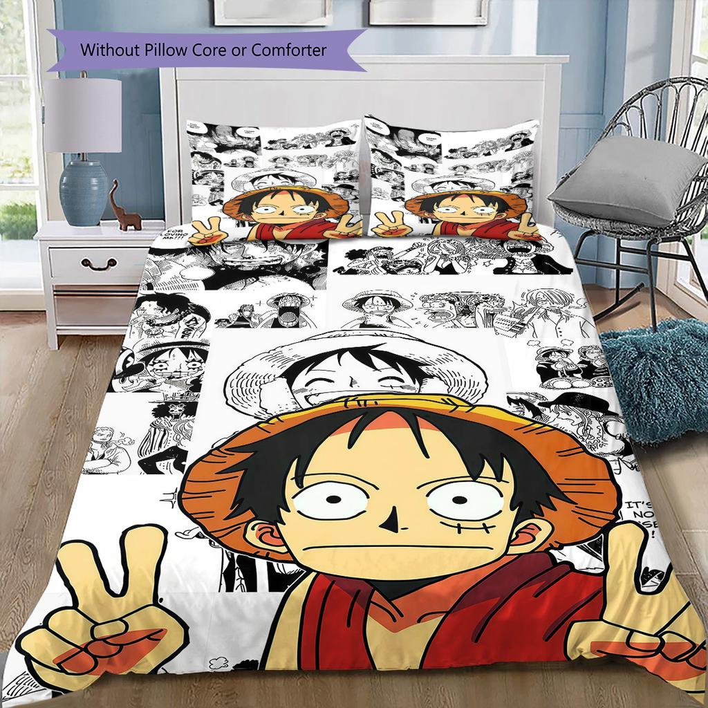 One Piece Monkey D Luffy Pattern Bedding Quilt Set Quilt Cover Pillowcase Home Birthday Gift(1 * duvet cover + 2 * pillowcase, without core)