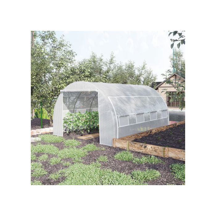 Serre - Outsunny - 3,97 x 3,02 x 2 m - Protection UV - Parois enroulables - Acier galvanisé