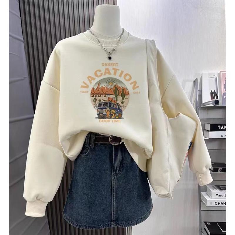 New Autumn Winter Women's Pullover Round Neck Printed Fashion Loose Versatile Casual Long-sleeved Sweatshirts