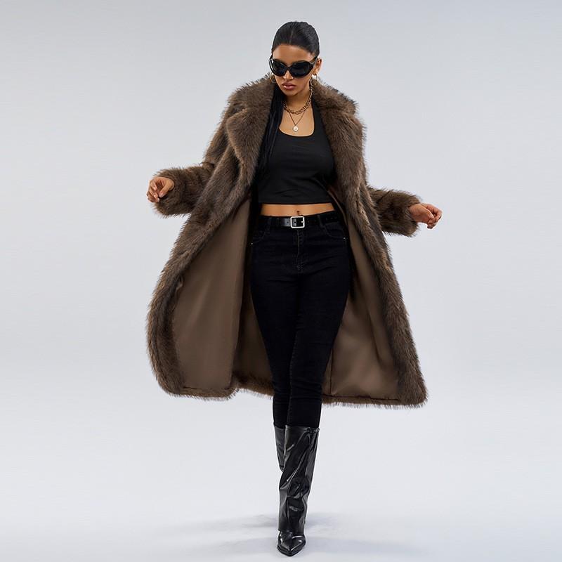 Womens Long Faux Fox Fur Coat Winter Stylish Oversized Outerwear Casual Chic Plus Size