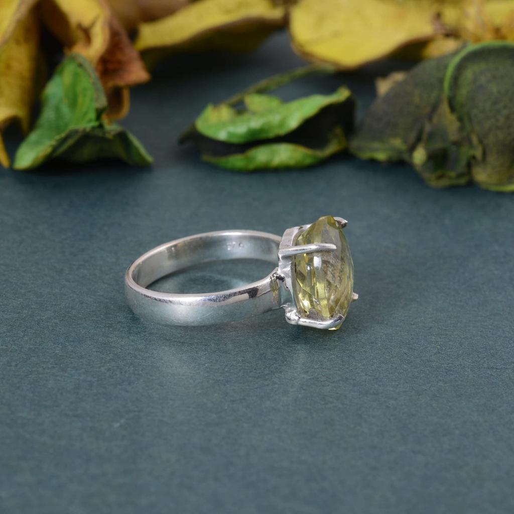 Кольцо из чистого серебра 925 пробы, кольцо с лимонным кварцем, кольцо ручной работы, эффектное кольцо, кольцо-подушка, юбилейное кольцо
