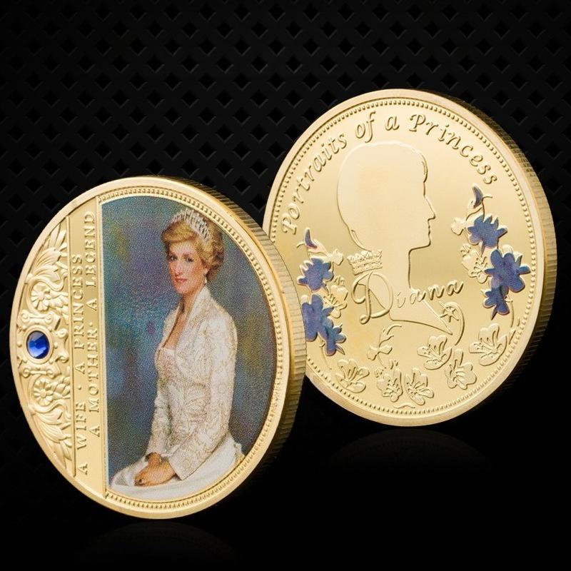 Королева Елизавета II, Диана, Памятная монета «Бабочка Роза», Коллекционная, Инкрустация бриллиантами, Монета с покрытием из золота «Любовь», включая подарочную коробку