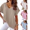 Женская летняя футболка, повседневная однотонная свободная футболка с коротким рукавом и v-образным вырезом, повседневная одежда, пуловер больших размеров с рукавами «летучая мышь», женская верхняя женская одежда