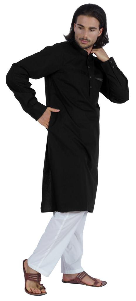 Atasi Мужская длинная однотонная кофта Henley с длинным рукавом и воротником-стойкой, этническая длинная