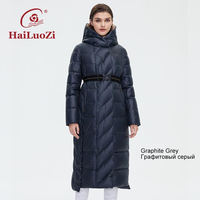 HaiLuoZi 2022 женская зимняя куртка, модное длинное плотное женское пальто до колена, уникальный дизайн, хлопковые парки с диагональным поясом 6037