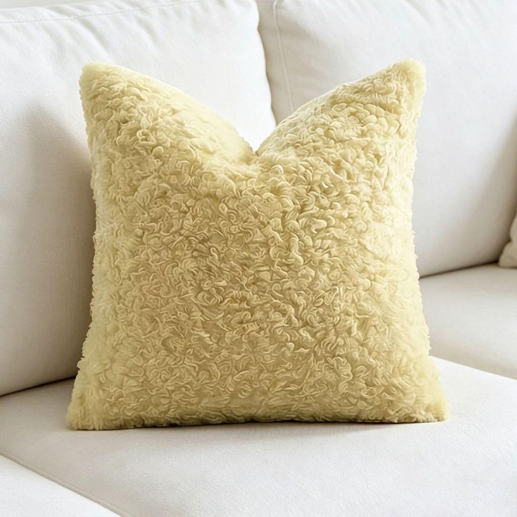 Style Faux Shearling Pillow Cover With Solid Color For Living Room Decor