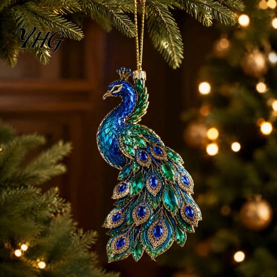 Christmas Tree Decoration Faux Crystal Animal Ornament, Acrylic Flat Print Hanging Decor Winter Holiday for Tree, Butterfly/Peacock/Bird/Swan Pendant,
