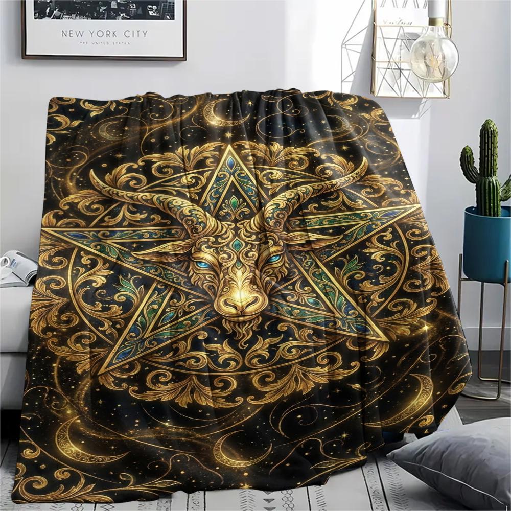 1Pc Satan's Pentagram Print Flannel Blanket, High quality Comfortable for All Seasons, Home Decor, Warmth and Comfort, Perfect for Christmas Gifts137