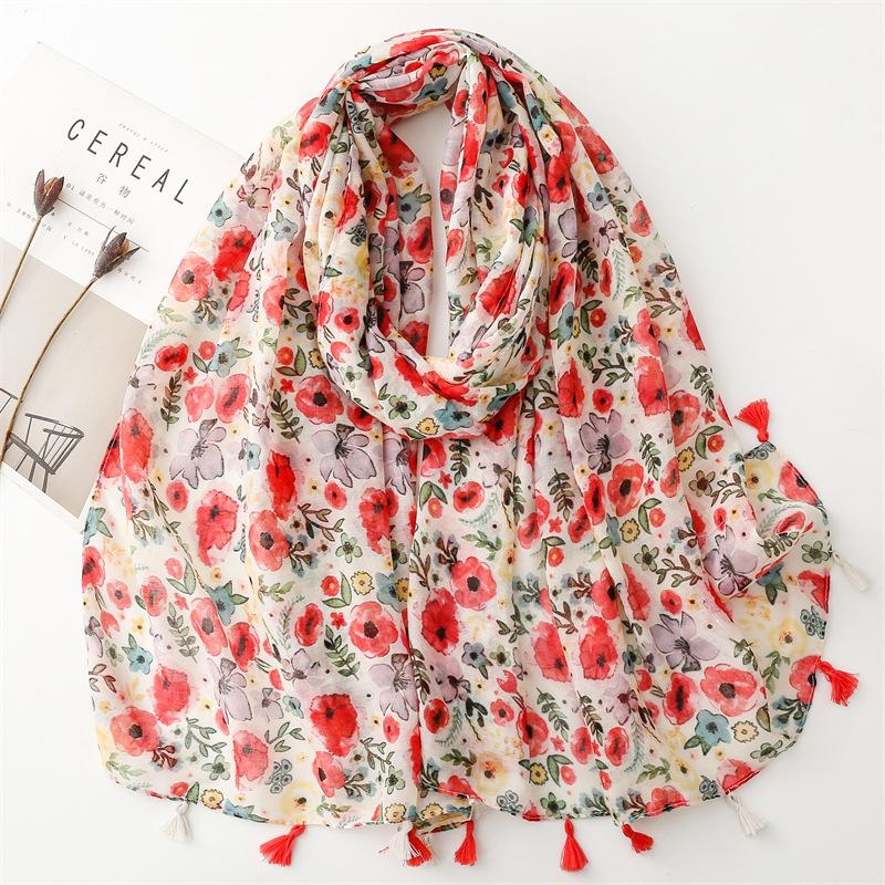 Thin Fashion Aztec Paisley Floral Tassel Viscose Shawl Scarf High Quality Wrap Pashmina Stole Bufandas Muslim Hijab 180*90Cm