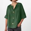 Women's Fashion Casual V-Neck Buttoned Seven Sleeve Cotton Linen Top