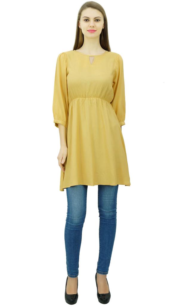 Phagun Women Tunic Top Short Kurti Elastic Waist Indian Ethnic Blouse