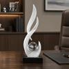 Decorative Statue for Wine Cabinet Abstract Sculpture with Clear Crystal Ball, Modern Flowing Curve Tabletop Decor Smooth Art Ornament Home