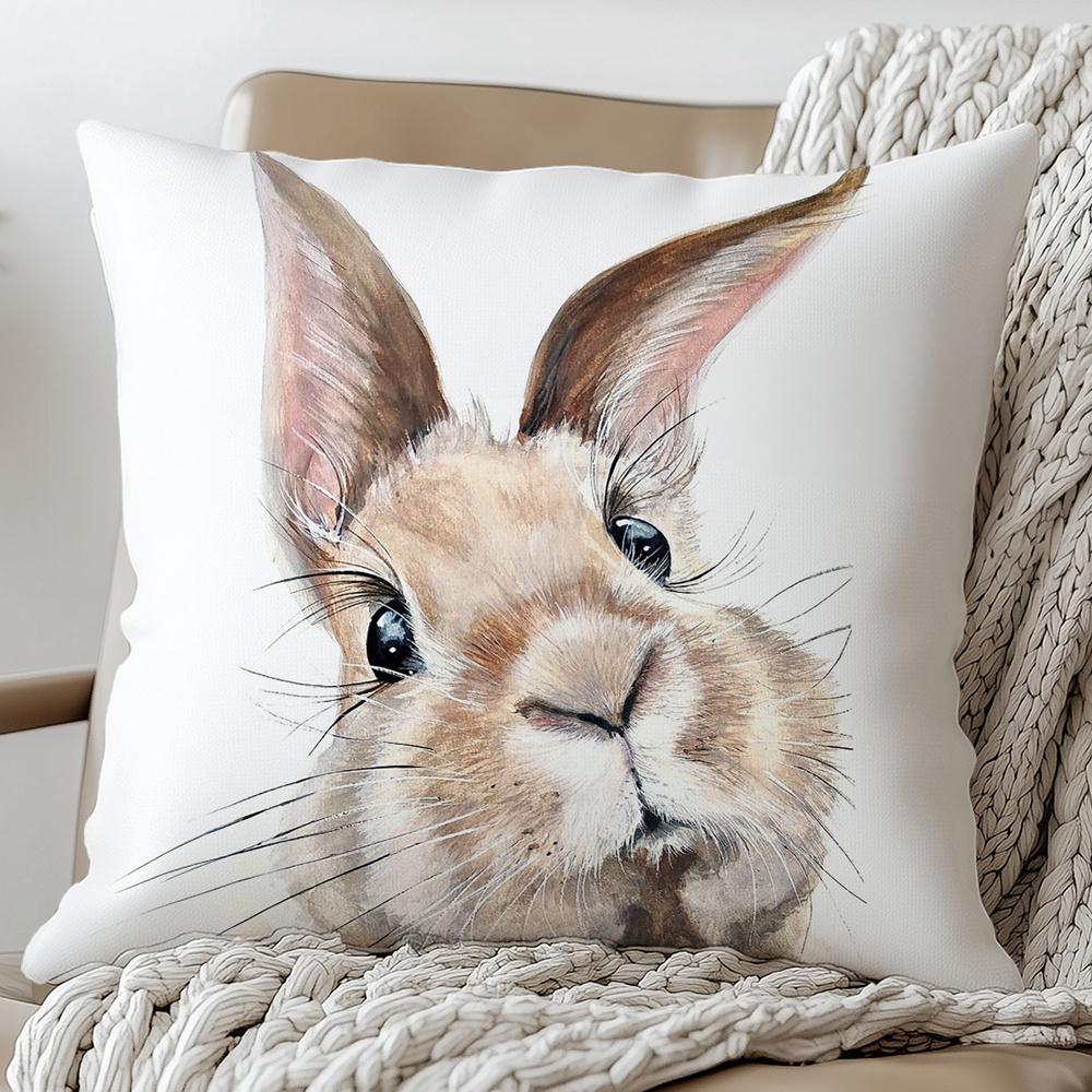 Realistic Rabbit Face Pillow Cover Soft Decorative Cushion Case with Zipper Machine Washable for Living Room Bedroom Sofa