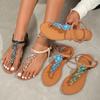 Мода 2025 Новые летние сандалии на плоской подошве Женские хрустальные шлепанцы с перемычкой для пальца Тренд Роскошная женская обувь Пляжные повседневные шлепанцы Zapatos De Mujer