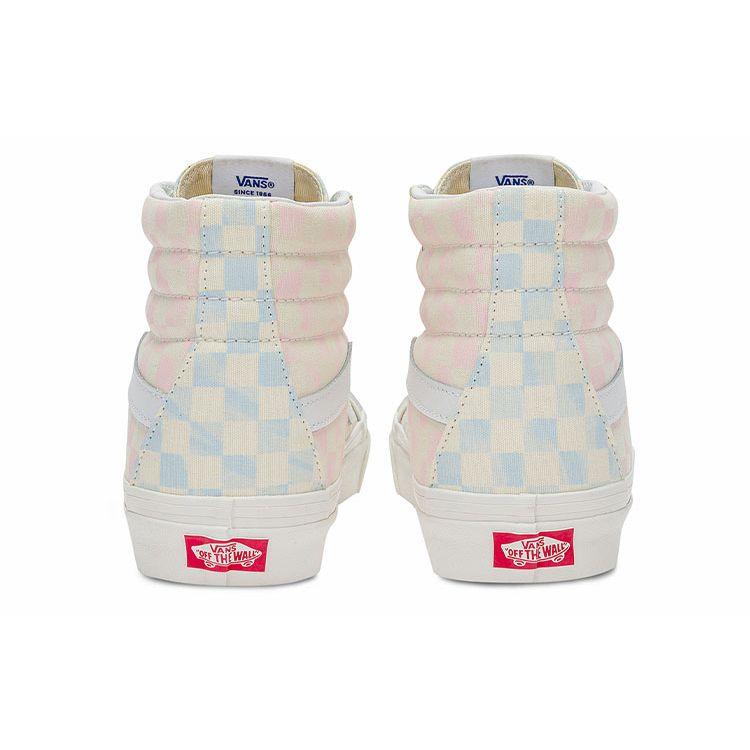 Vans Sk8 38 Крем Маршмеллоу Ткань Кожа Шахматная Клетка Цветной Блок Высокие Кеды для Скейтборда Унисекс Розовый Голубой VN0A5KRIB37