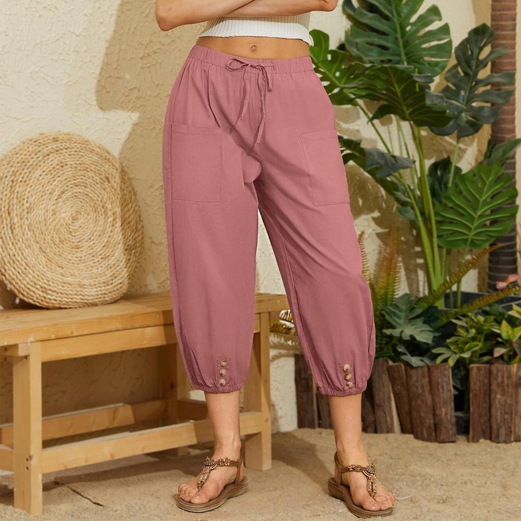 Женские модные повседневные однотонные брюки с карманами на шнурке и брюками с высокой талией