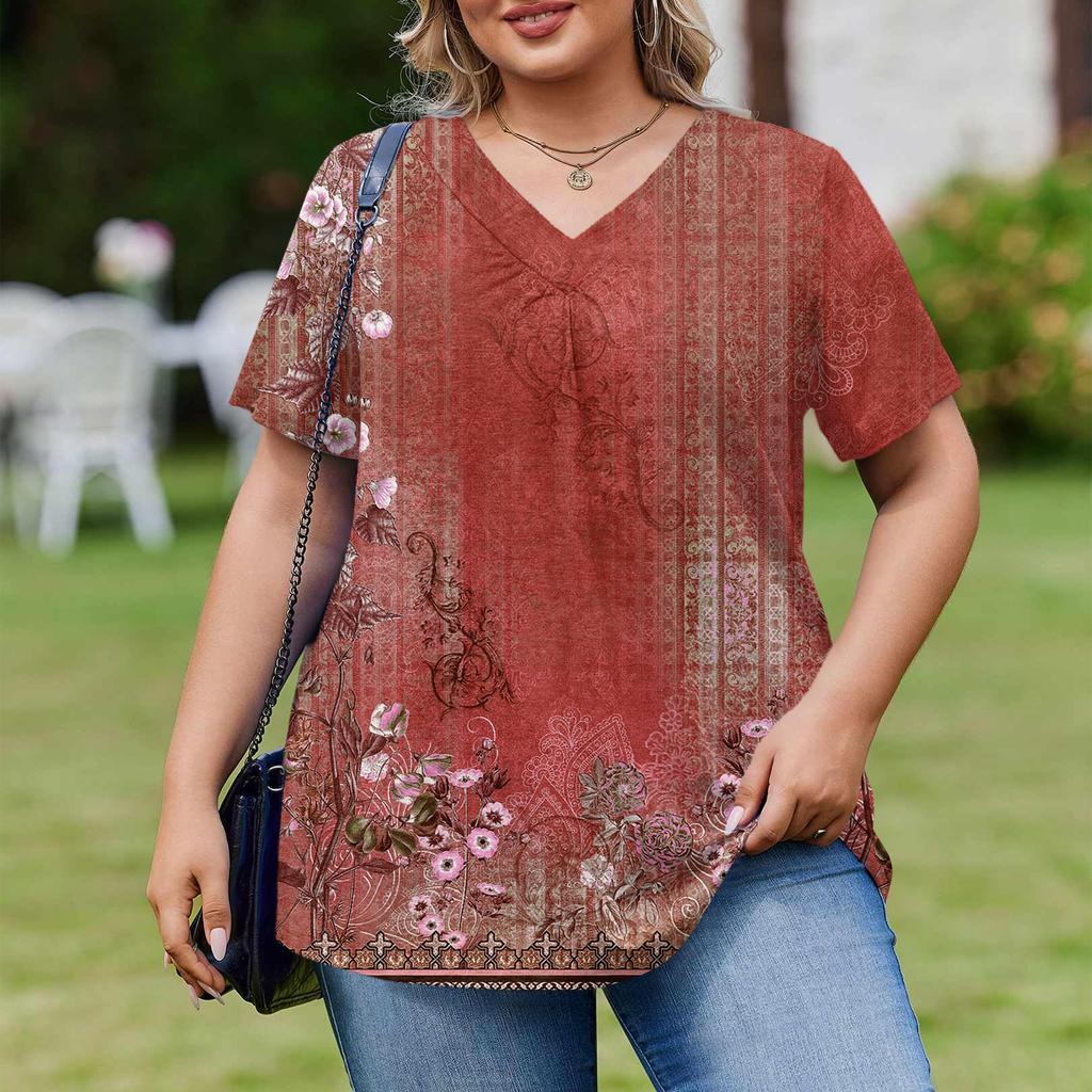 Женская модная повседневная свободная блузка большого размера с коротким рукавом, элегантная с V-образным вырезом, для работы