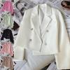 Spring and Autumn Women Office Cropped Blazer Lapel Solid Color Long Sleeve Double Breasted Jacket Suit Coat