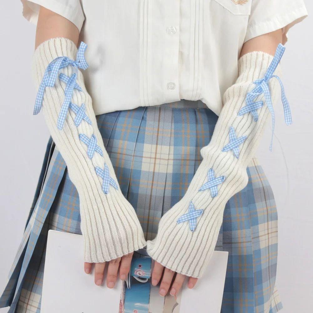 Women Autumn Winter Fingerless Gloves Kawaii Lolita Leg Warmers Trendy Knit Arm Sleeves