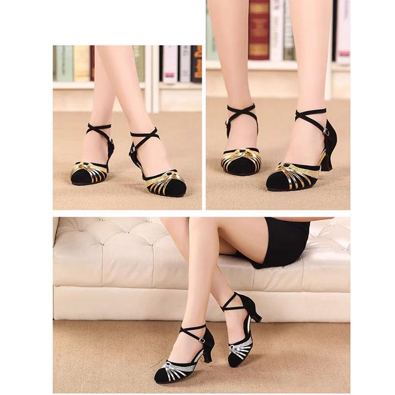 Женская обувь для латинских танцев с блестками, современная обувь для сальсы с закрытым носком на мягкой подошве, обувь для бальных танцев на каблуке 5,5 см