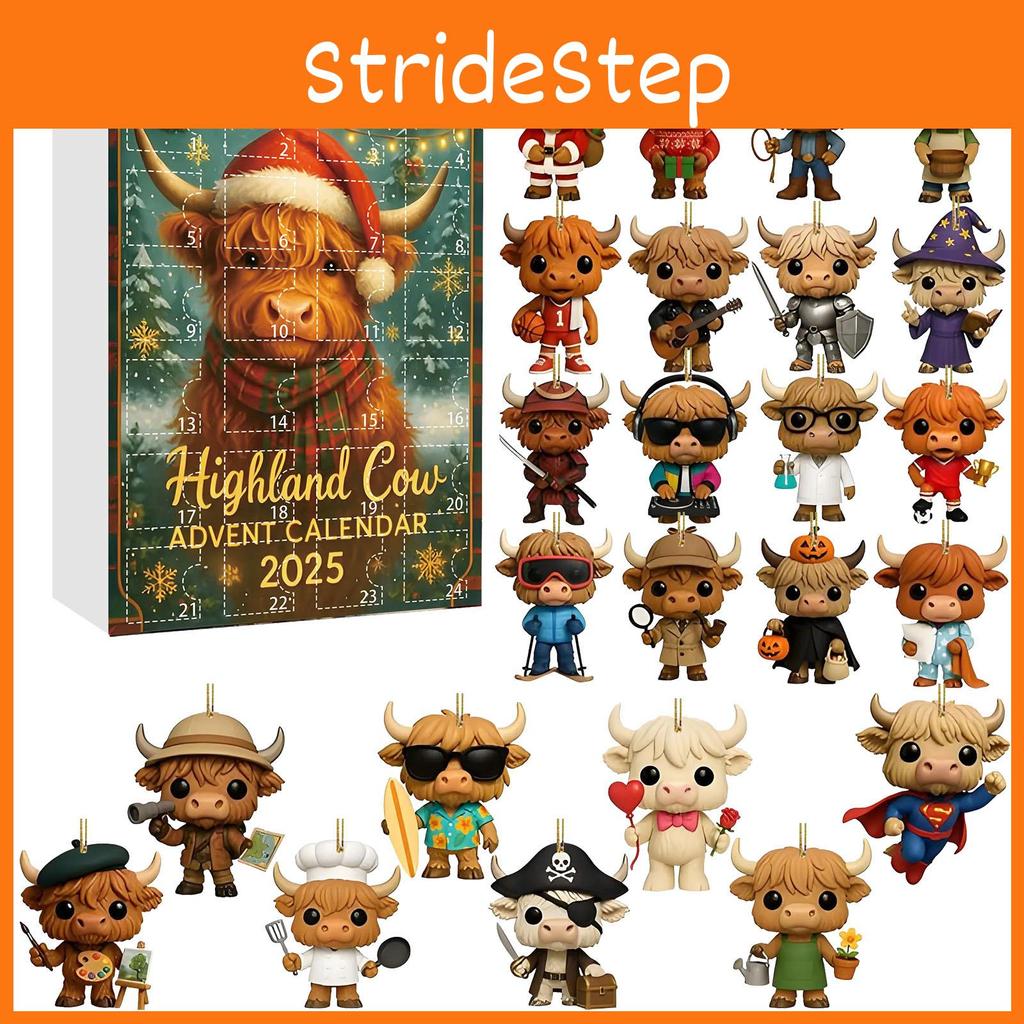 Cow Style Highland Christmas Countdown Calendar Blind Box Acrylic Pendant Decor