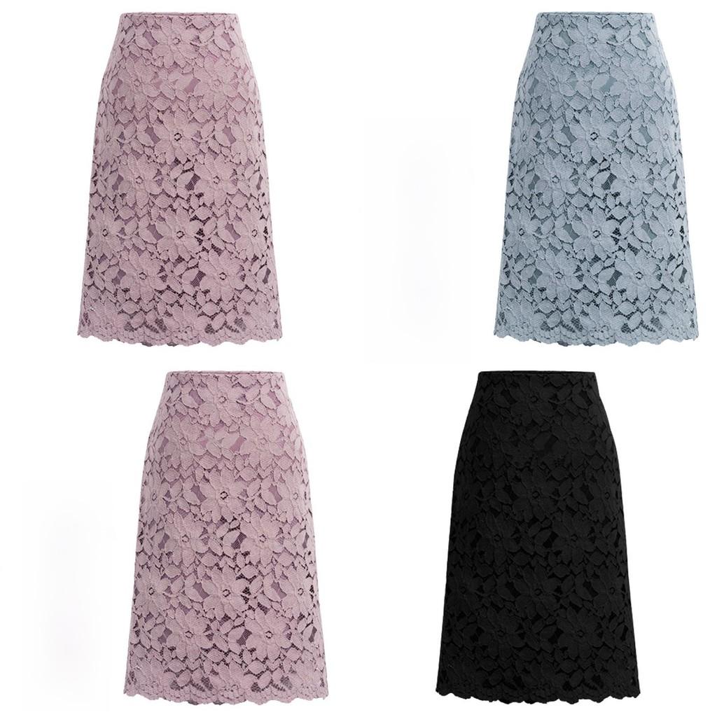 French Lace Midi Skirt With Zipper For Office And Casual Wear