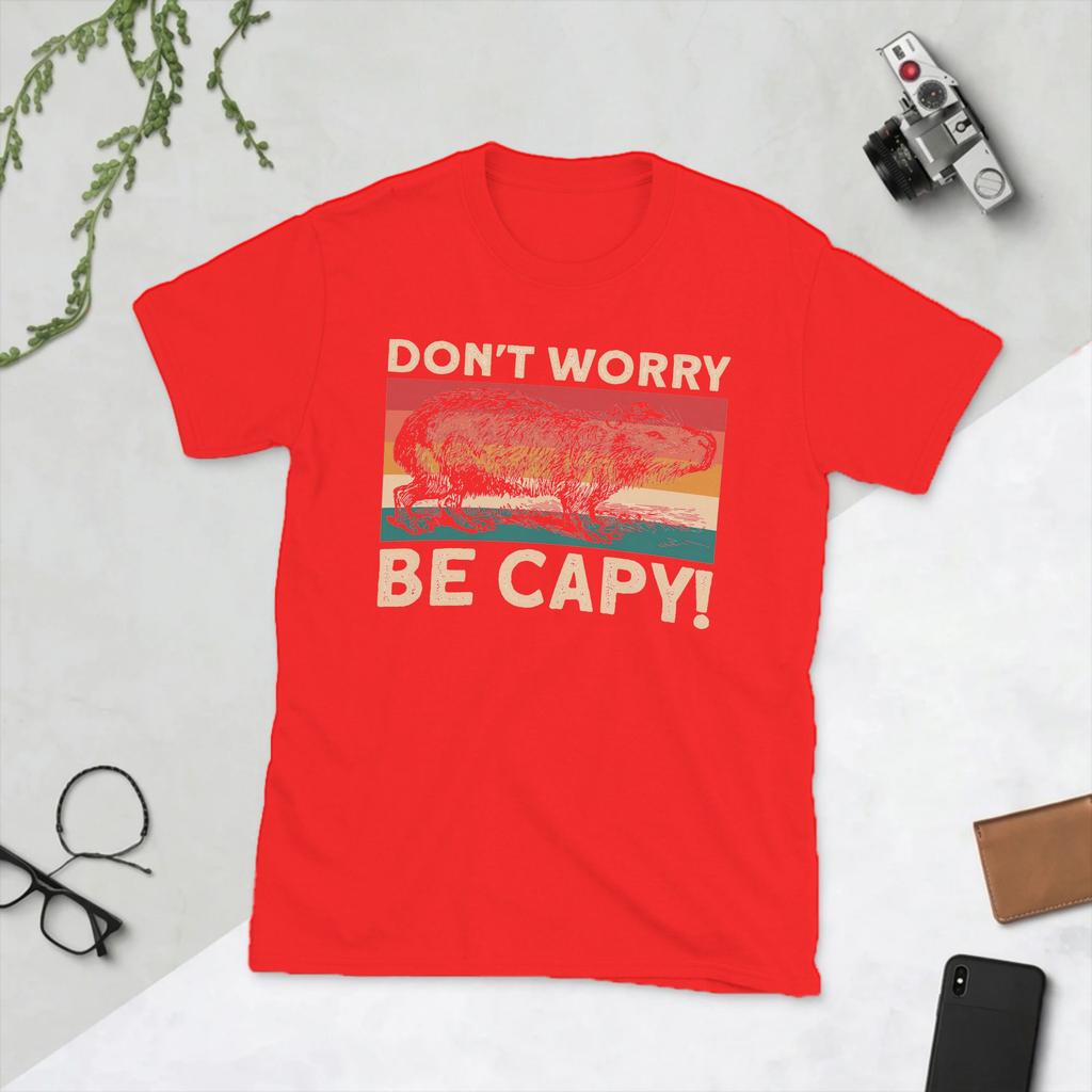 Capybara Unisex T Shirt Dont Worry Be Capy Novelty Tees Short Sleeve O Neck TShirt Pure Cotton Graphic Printed Clothes