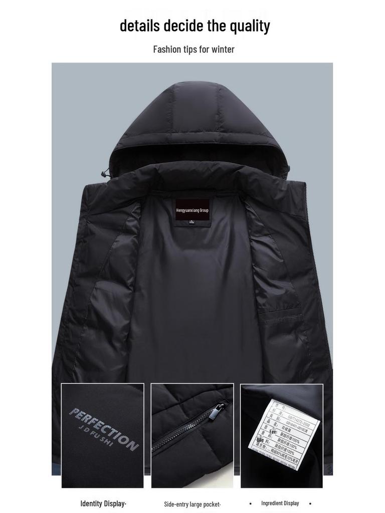 Мужской зимний пуховый жилет с капюшоном - Толстая, теплая верхняя одежда без рукавов для мужчин среднего и пожилого возраста