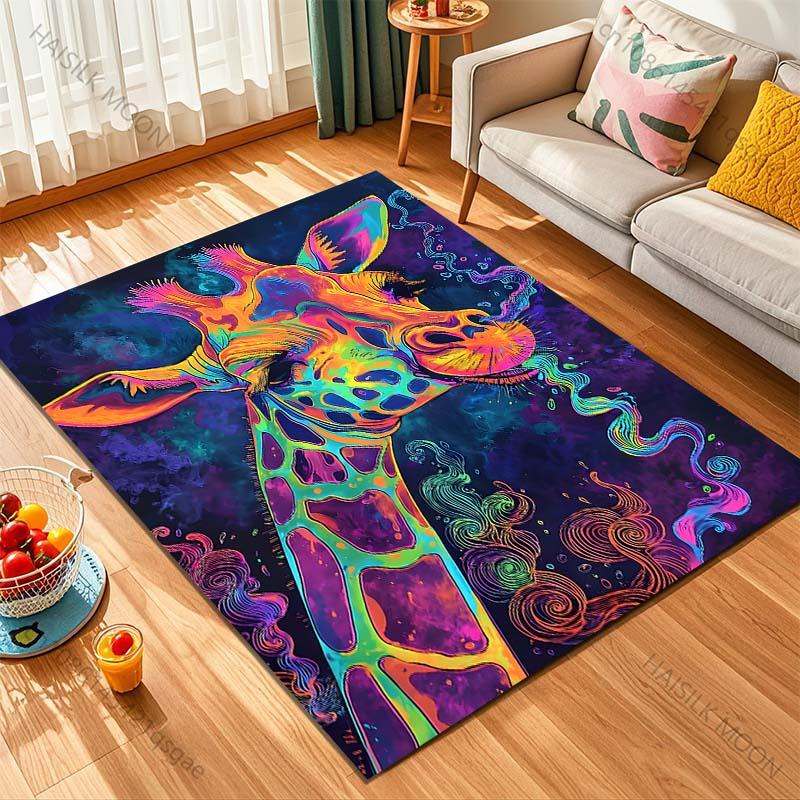 1PC Colorful artistic giraffe image Print Carpet Rug for Living Room Bedroom Sofa Doormat Home Decor Non-slip Floor Mat