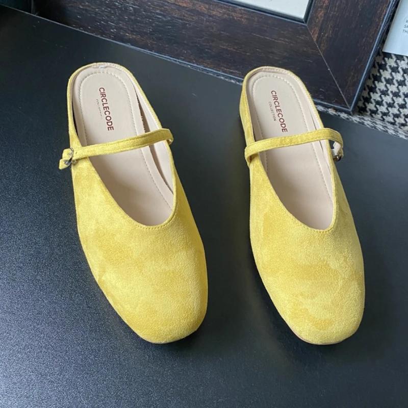 Модные туфли-балетки с закрытым носком для женщин, весна/лето, слипоны, повседневные мюли, модная уличная универсальная обувь на мягкой подошве, полушлепанцы