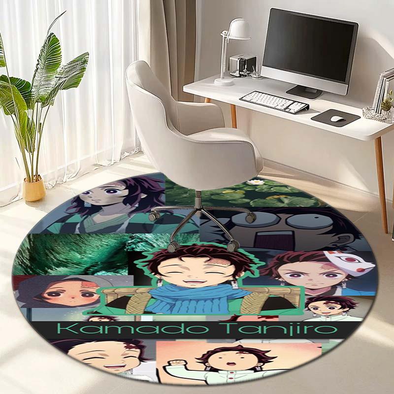 Classic Japanese-style cartoon Demon Slayer round rug, home soft decorative anti-slip yoga mat and chair mat, outdoor floor mat carpet K31