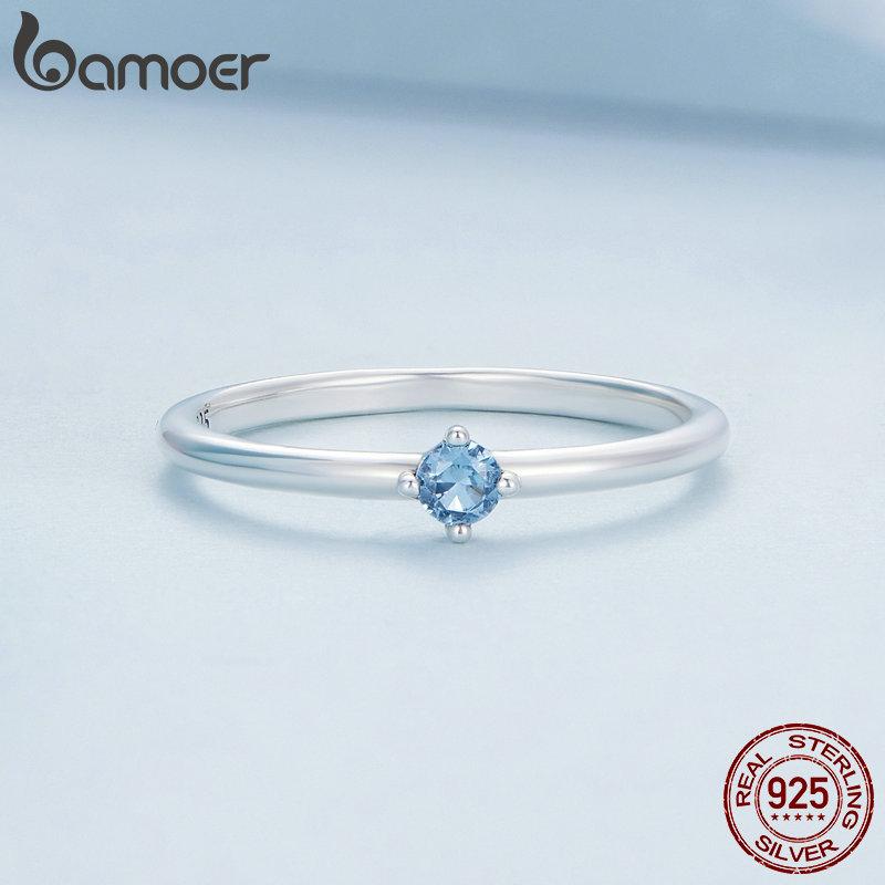 BAMOER из стерлингового серебра 925 пробы, минималистичное кольцо с синим цирконом и красочное кольцо из рыбьей чешуи для женщин, эффектное кольцо, ювелирные изделия, подарок
