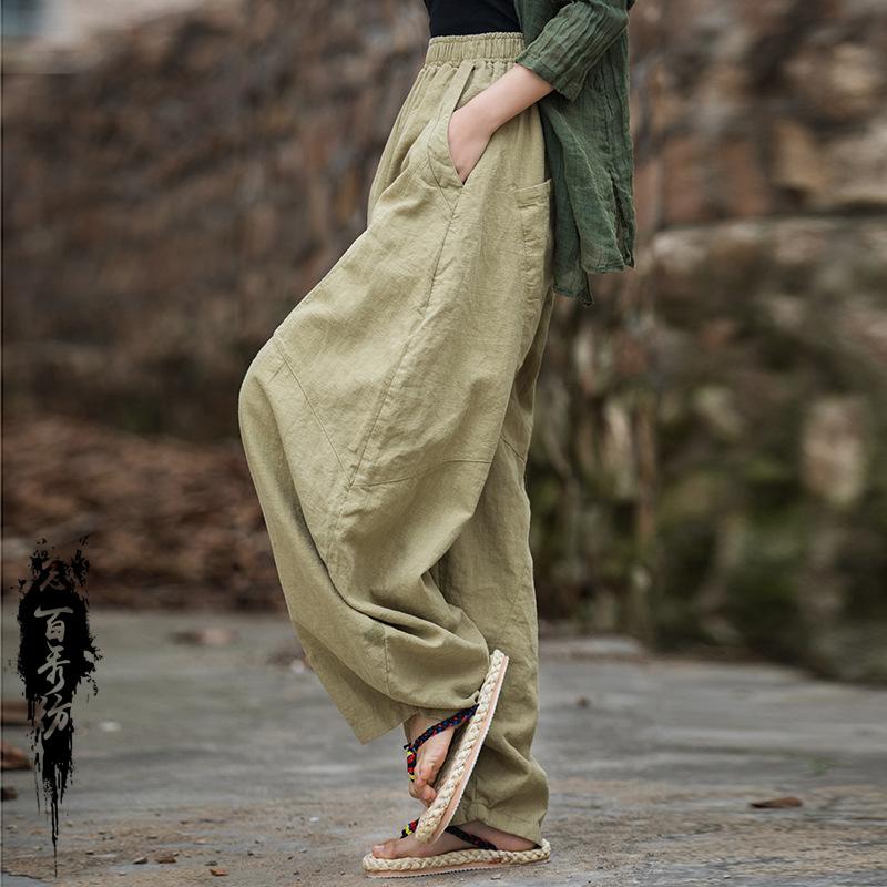Spring and Autumn Women's Plus Size Draped Loose Lantern Pants Cotton Linen Meditation Taiji Pants Trousers