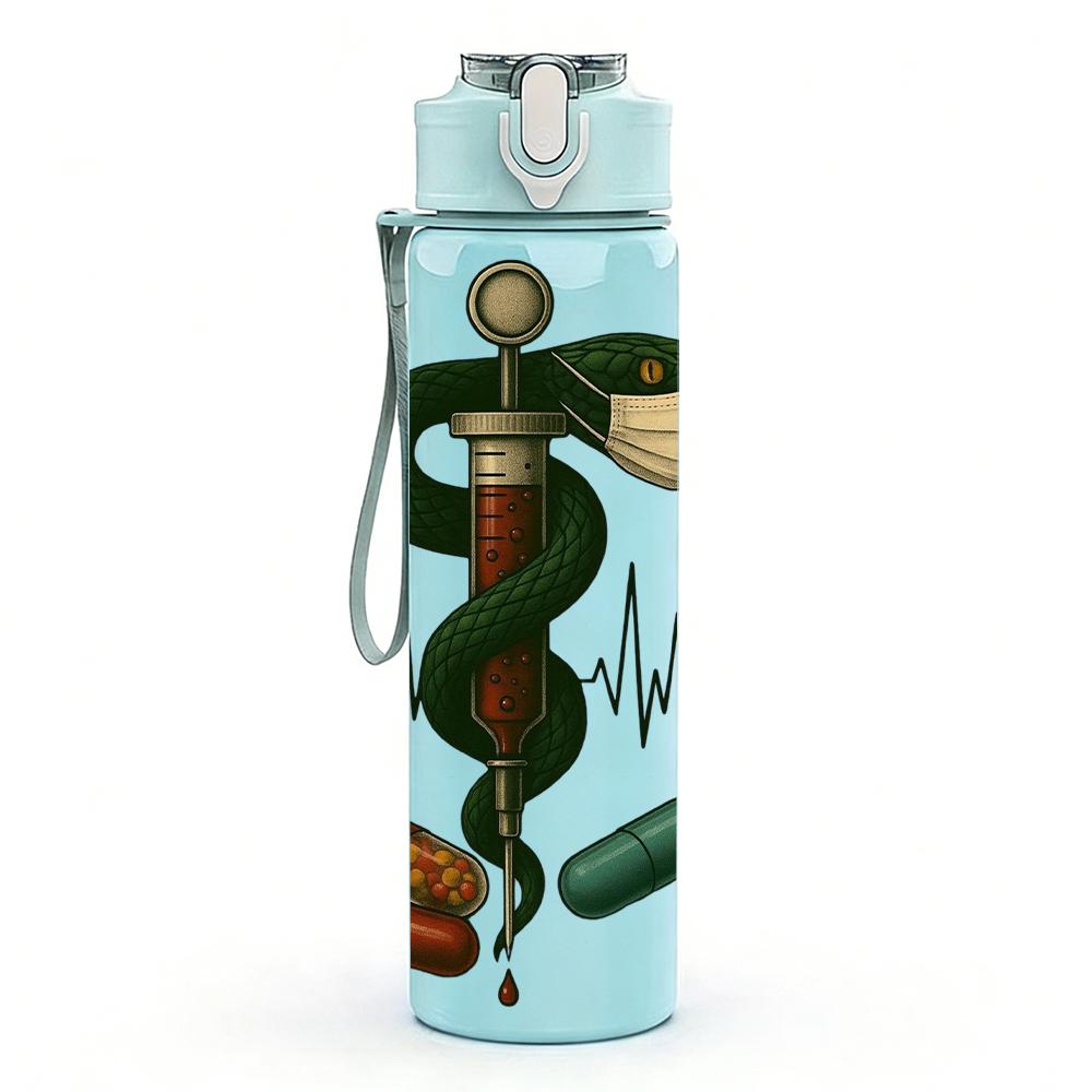 1PC Medical Rod Snake Pill Heartbeat 750ml Color Plastic Sports Water Bottle Leakproof Flip Straw Lid Suitable for Sports Office Home Use