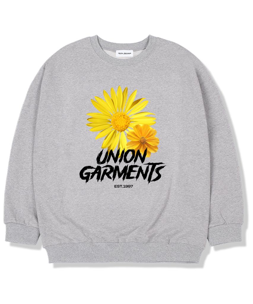 UNION GARMENTS Большая цветочная толстовка оверсайз на флисовой подкладке Серая