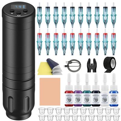 Полный набор для татуировки Беспроводной набор для тату-машинки Ручка для перманентного макияжа для начинающих с 6 флаконами чернил