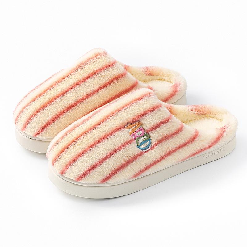 Cotton Slippers Autumn and Winter Indoor Home Non-slip Thick Bottom Couple Style Velvet Warm Color Striped Cotton Mop