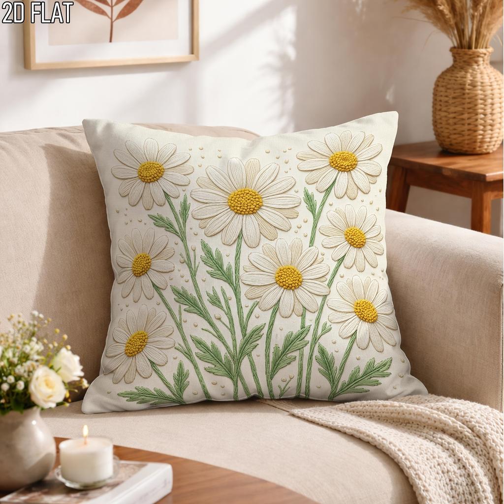 2D Flat Printed Floral Cushion Cover Peach Skin Faux Embroidery Pillowcase For Sofa Living Room Home Decor Spring Throw Pillow