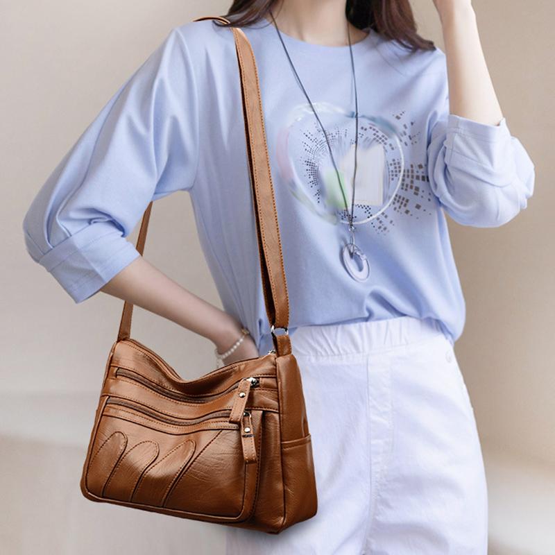 Cross-border женская мягкая кожаная сумка-мессенджер универсальная женская сумка среднего возраста многослойная вместительная сумка через плечо