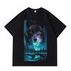 DTG Print Hungry Wolf Series Printed Men's and Women's T-shirts Summer Leisure Versatile High Street Fashion Brand Loose Men's and Women's Tops
