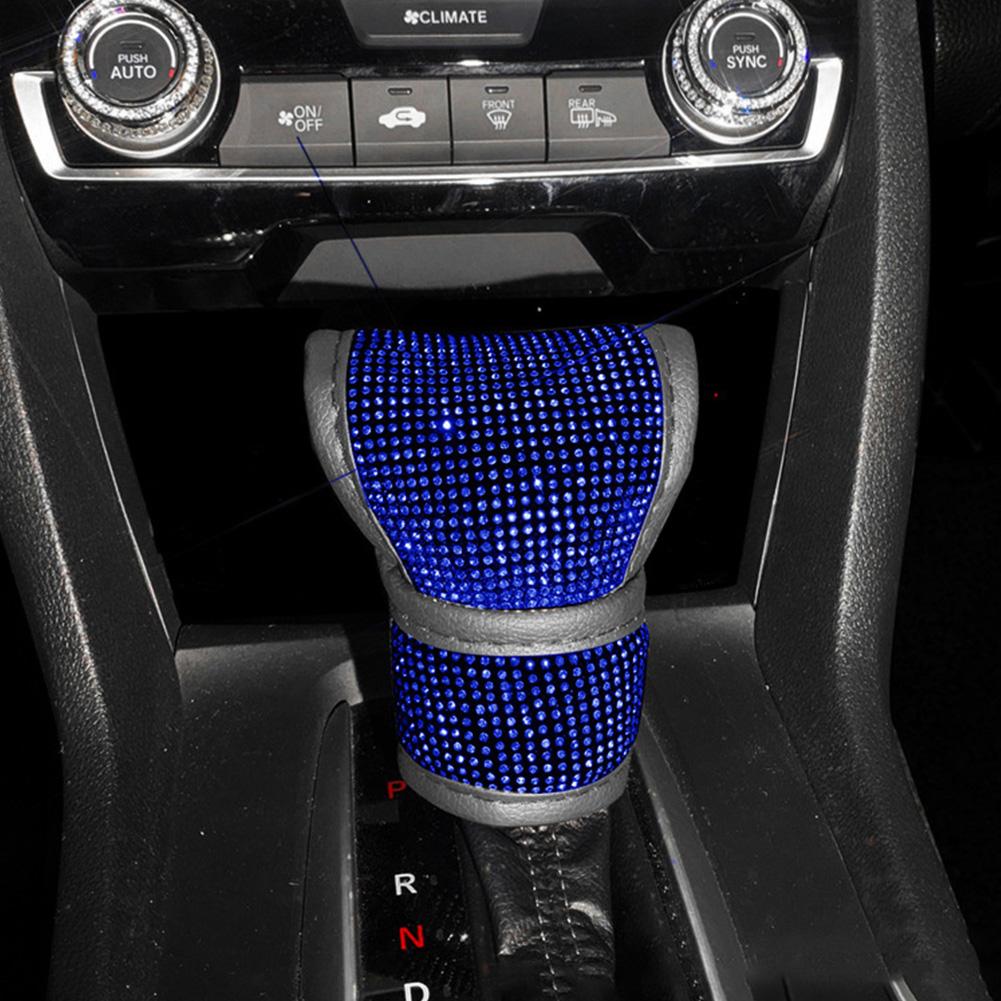 Блестящий чехол для рычага переключения передач автомобиля, кожаный чехол для ручки переключения передач автомобиля, универсальные хрустальные стразы, автомобильные аксессуары для женщин