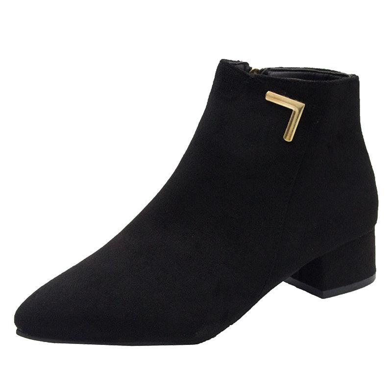 Fashion Low-heeled Women's Ankle Boots Autumn and Winter High Heels Ladies Boots New Pointed Toe Women Chelsea Boots