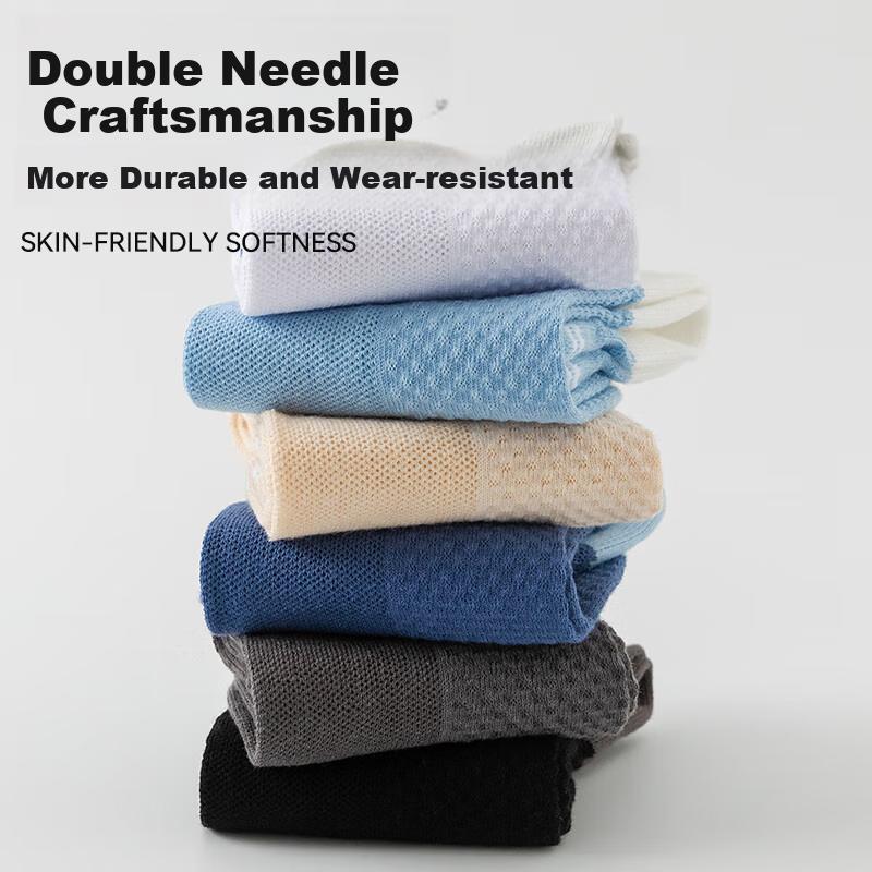 LangSha Men's Socks, Pure Cotton Mid-Calf Socks, Antibacterial Sweat-Absorbing Sports Socks, Breathable Mesh Full Cotton Men's Socks, 5 Pairs