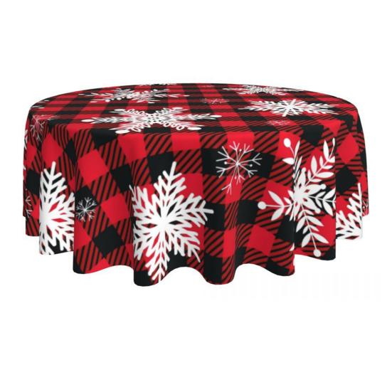 Рождественская скатерть в клетку со снежинками, новогодний стиль, круглая форма, легкий уход