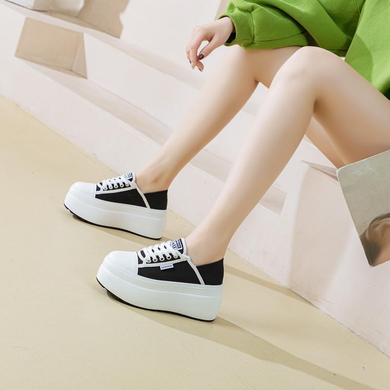 Fujin 8 см новые джинсовые туфли из натуральной кожи на платформе и танкетке, массивные кроссовки, повседневные удобные туфли высокого бренда со стразами, весна-осень