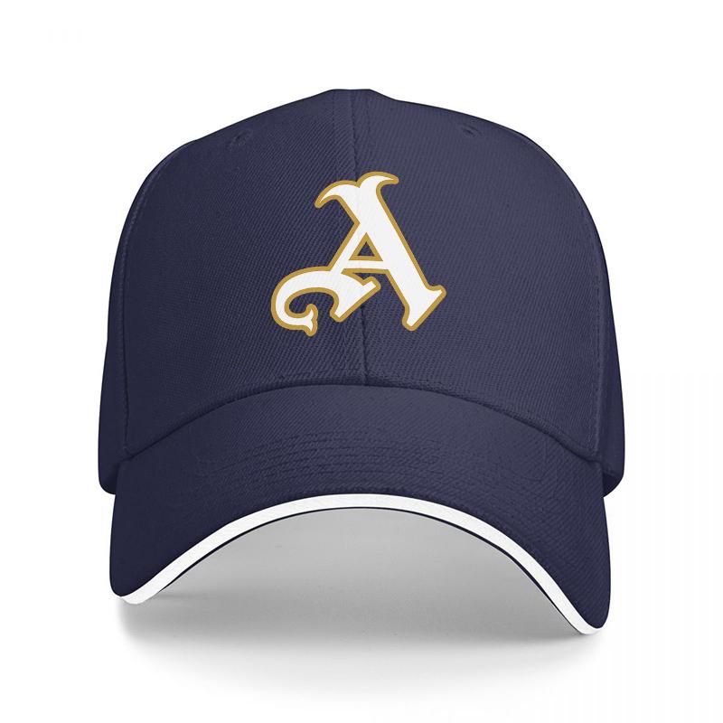 A logo black baseball cap with gold and white embroidered letter A design classic sporty style for everyday wear