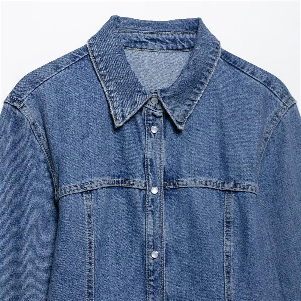 2025 Spring/Summer Women's Slim Fit Denim Lapel Long-Sleeve Dress
