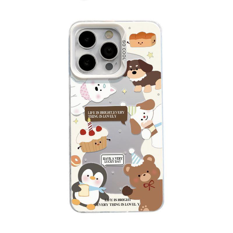 Animal Party Cartoon Drop-Proof Silver Case for iPhone 11/12/13 Pro/15/16 Pro Max/XS
